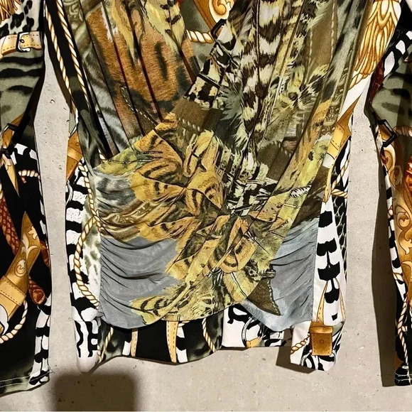 Elysee 26 Women's Artsy Layered Top Faux Wrap Western Animal Print Tiger Size M - Picture 2 of 8